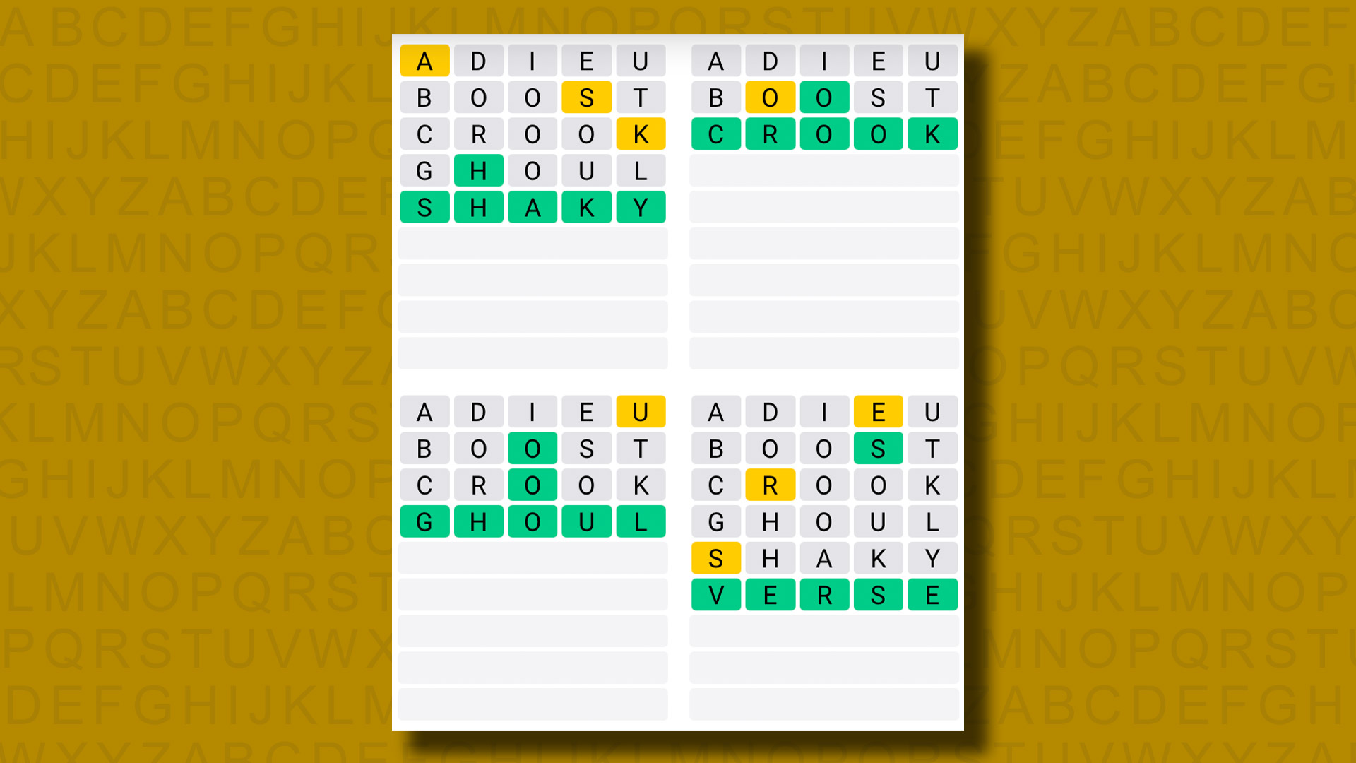 Quordle Daily Sequence answers for game 1048 on a yellow background