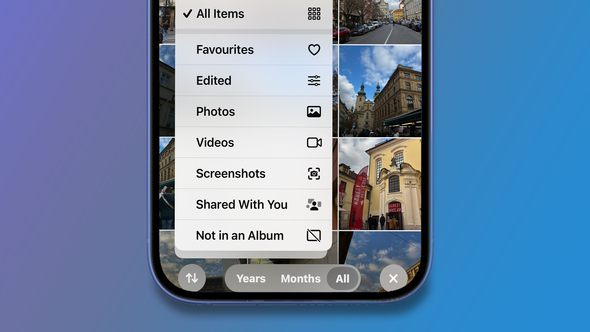 A screen shot of Apple Photos' new filter options