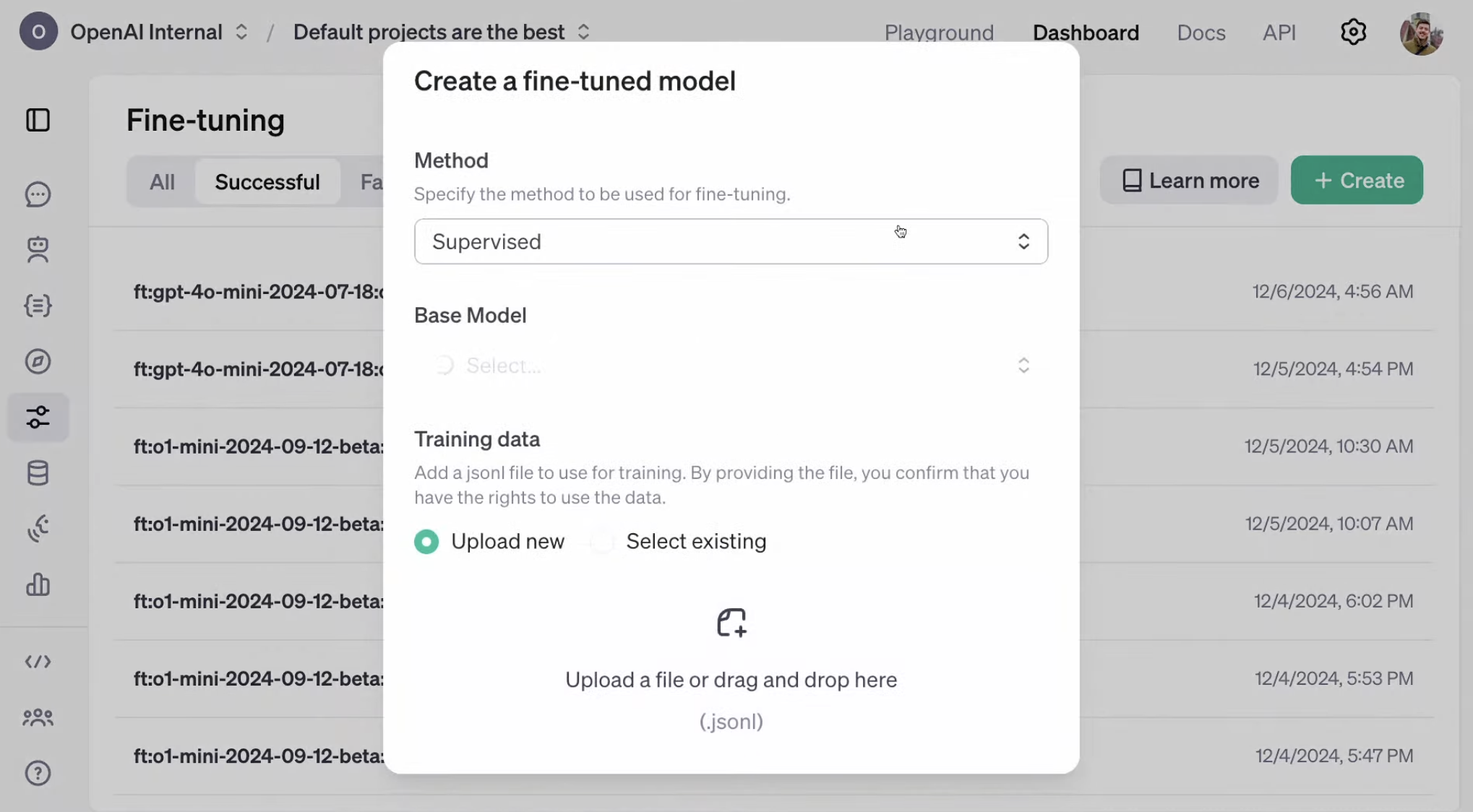 Create a fine-tuned model in o1 mini.