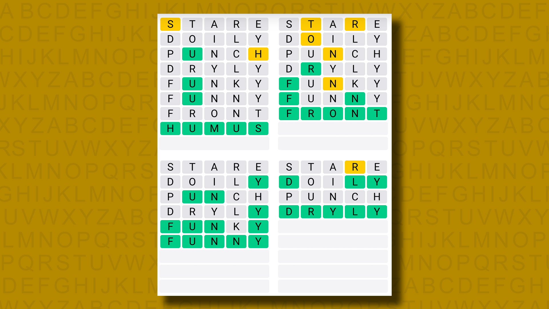 Quordle answers for game 936 on a yellow background