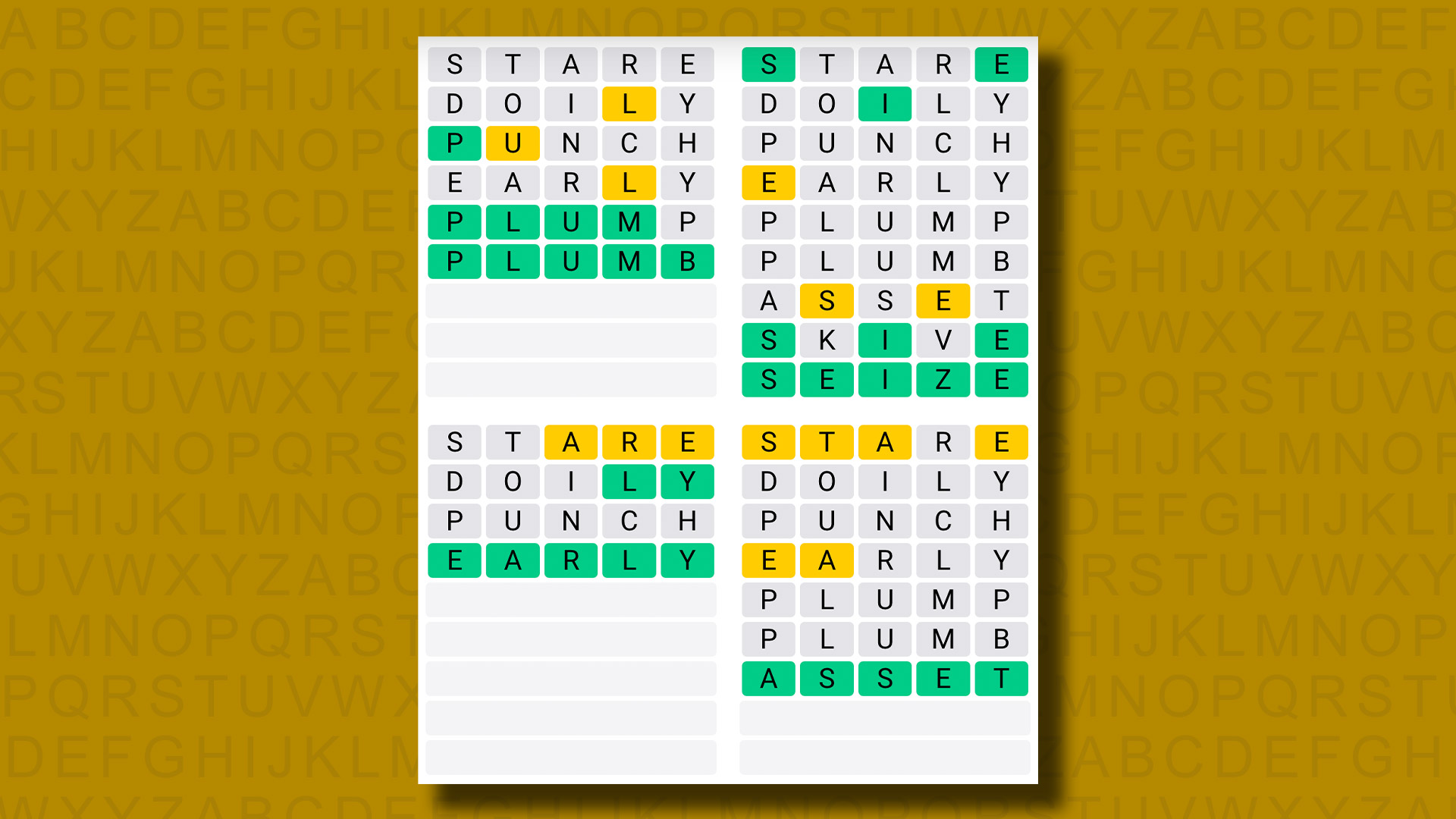 Quordle answers for game 960 on a yellow background